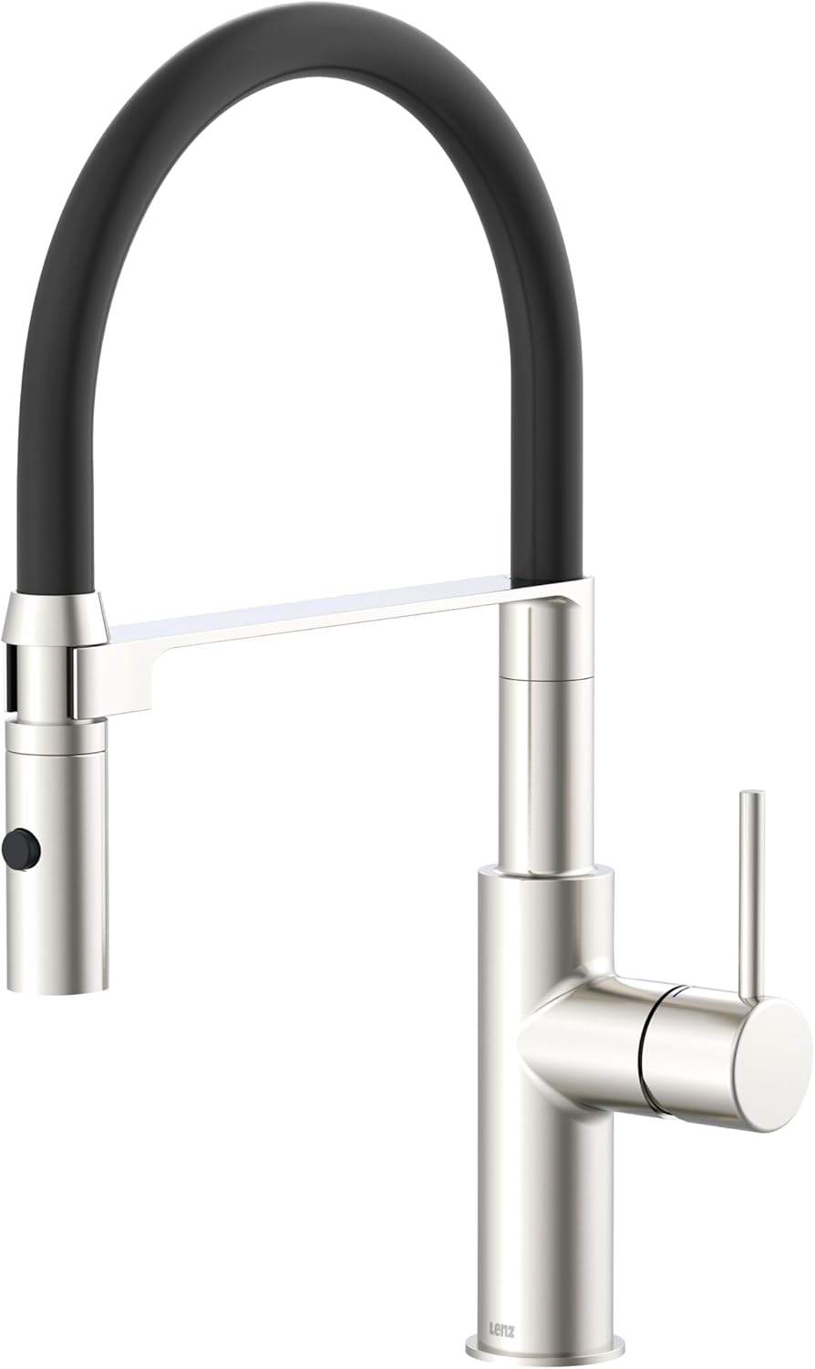 Rubinetto da cucina ELITE EDITION KF1445 in argento spazzolato con bocca flessibile nera