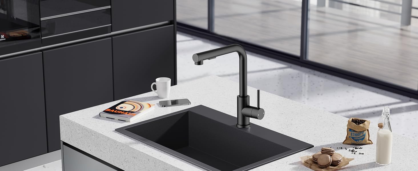 Low-Pressure Kitchen Tap, Single Lever Hot and Cold Water Tap, Tap with 3 Connections for Boilers, Suitable for Boilers and Under-Sink Boilers, Mat Zwart