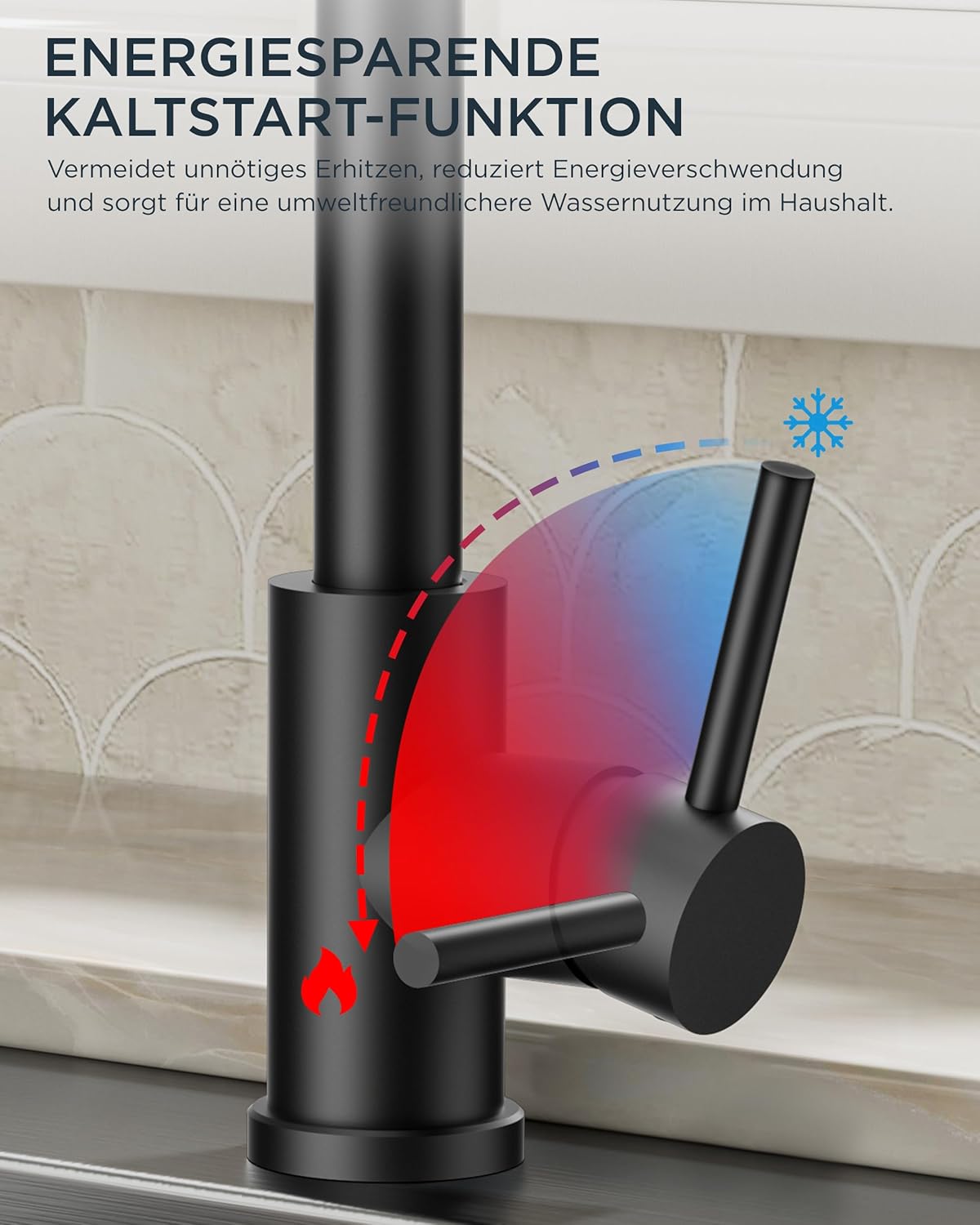 Low-Pressure Kitchen Tap, Single Lever Hot and Cold Water Tap, Tap with 3 Connections for Boilers, Suitable for Boilers and Under-Sink Boilers, Mat Zwart