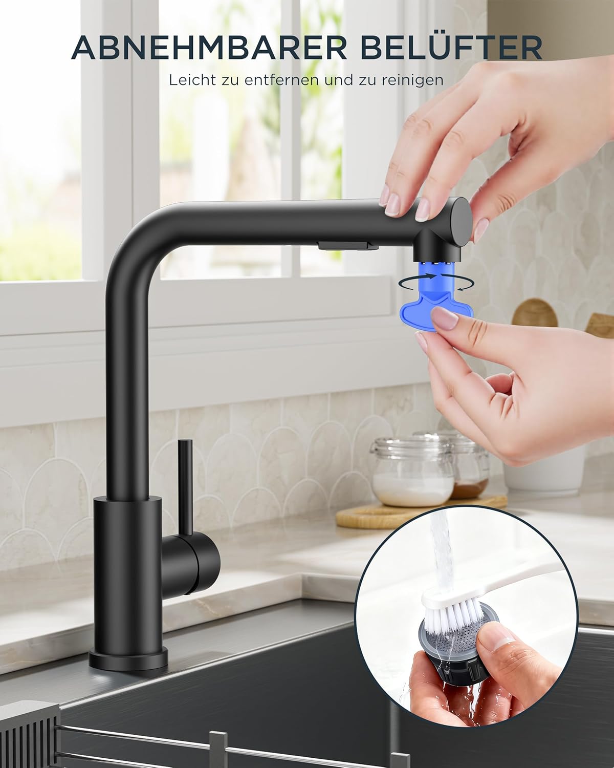 Low-Pressure Kitchen Tap, Single Lever Hot and Cold Water Tap, Tap with 3 Connections for Boilers, Suitable for Boilers and Under-Sink Boilers, Mat Zwart