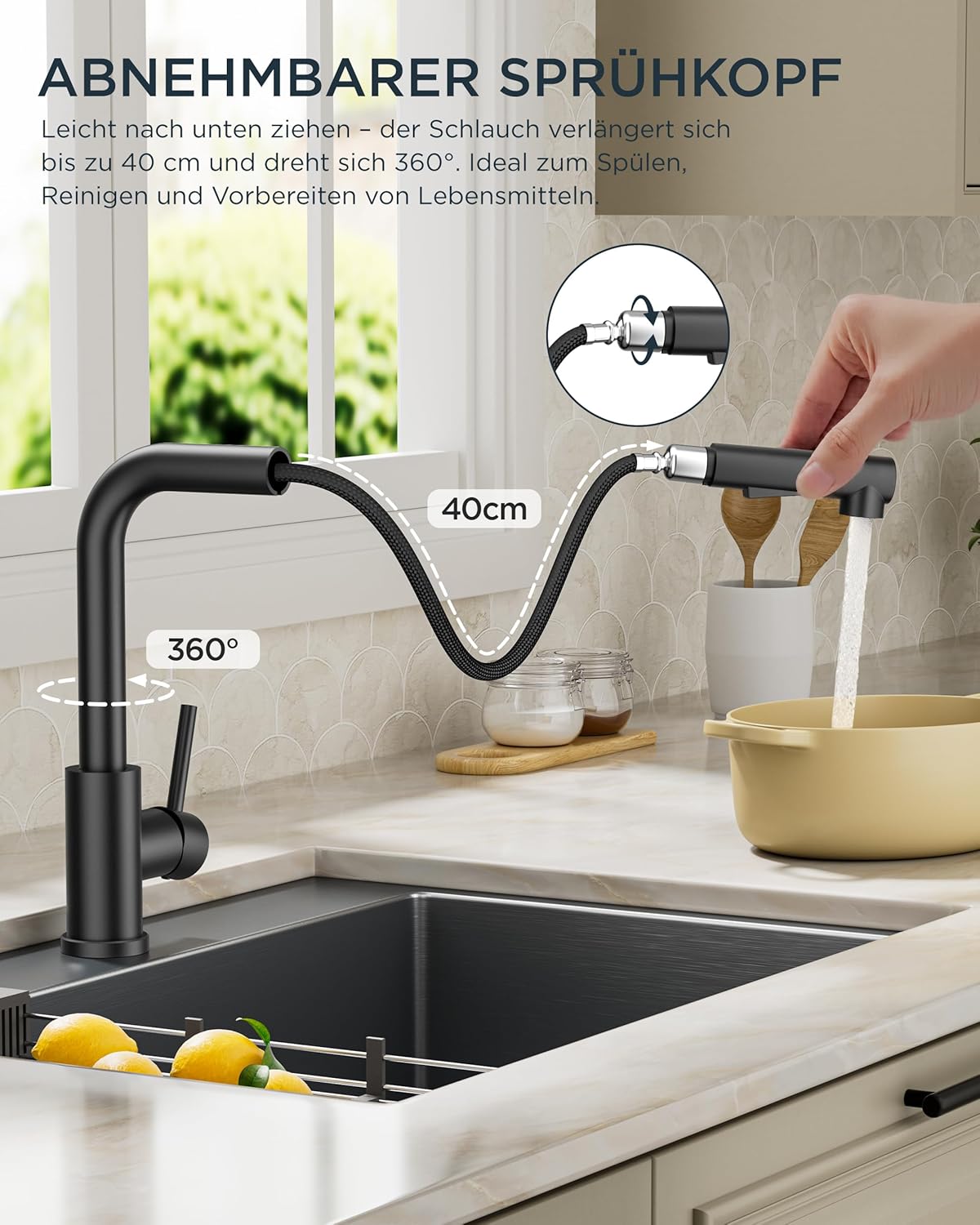 Low-Pressure Kitchen Tap, Single Lever Hot and Cold Water Tap, Tap with 3 Connections for Boilers, Suitable for Boilers and Under-Sink Boilers, Mat Zwart