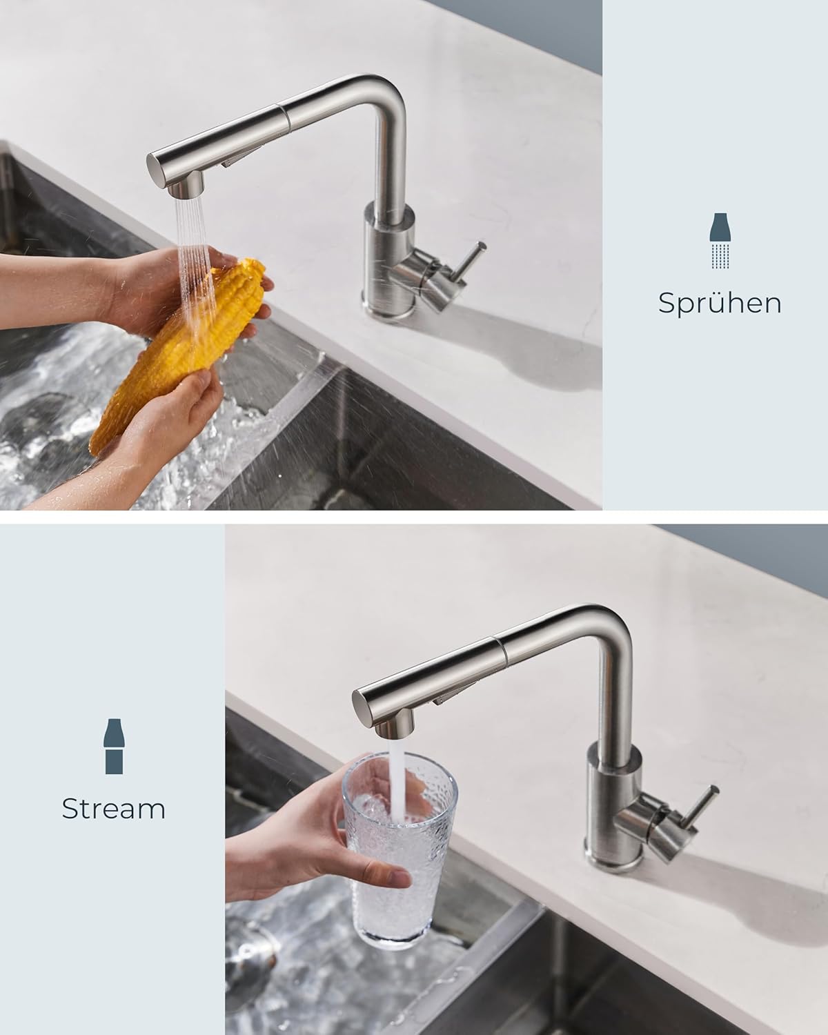 Specifiche rubinetto da cucina a bassa pressione ELITE EDITION KFL2244: getto e doccia