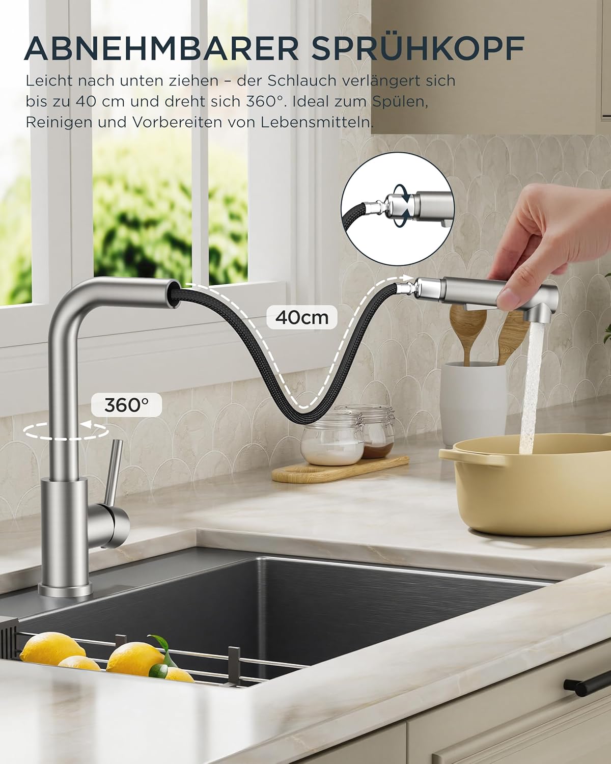 Low-Pressure Kitchen Tap, Single Lever Hot and Cold Water Tap, Tap with 3 Connections for Boilers, Suitable for Boilers and Under-Sink Boilers, Mat Zwart