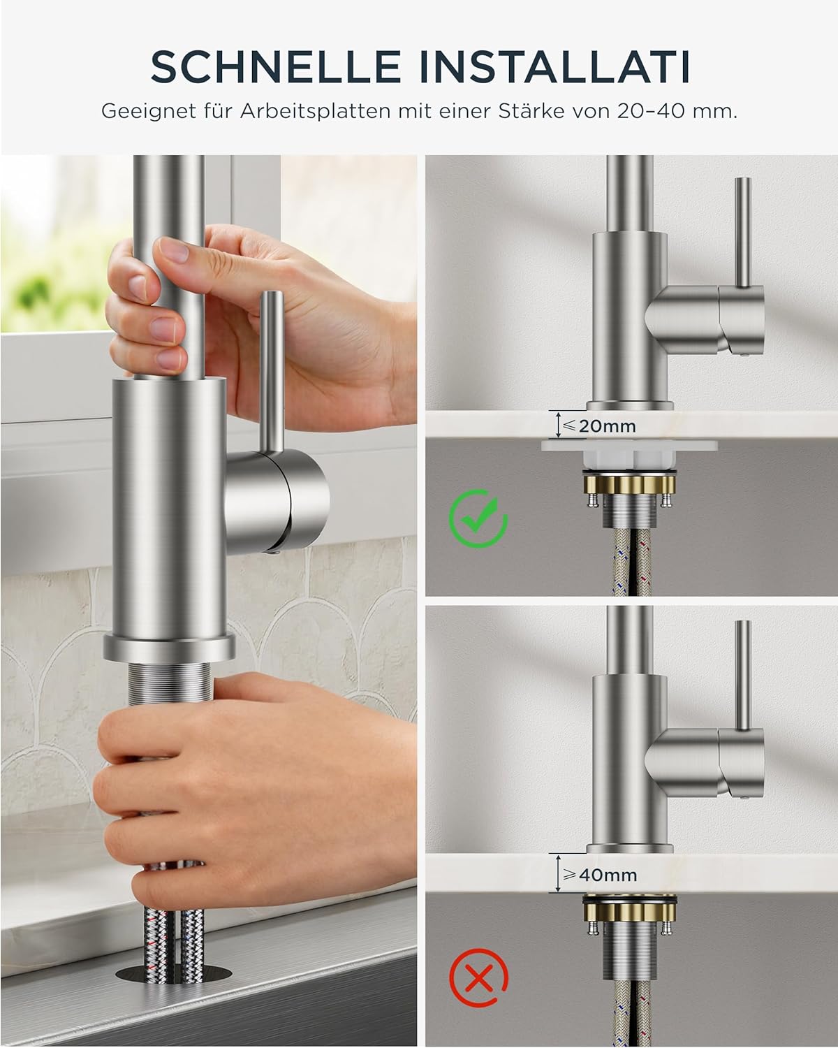 Low-Pressure Kitchen Tap, Single Lever Hot and Cold Water Tap, Tap with 3 Connections for Boilers, Suitable for Boilers and Under-Sink Boilers, Mat Zwart