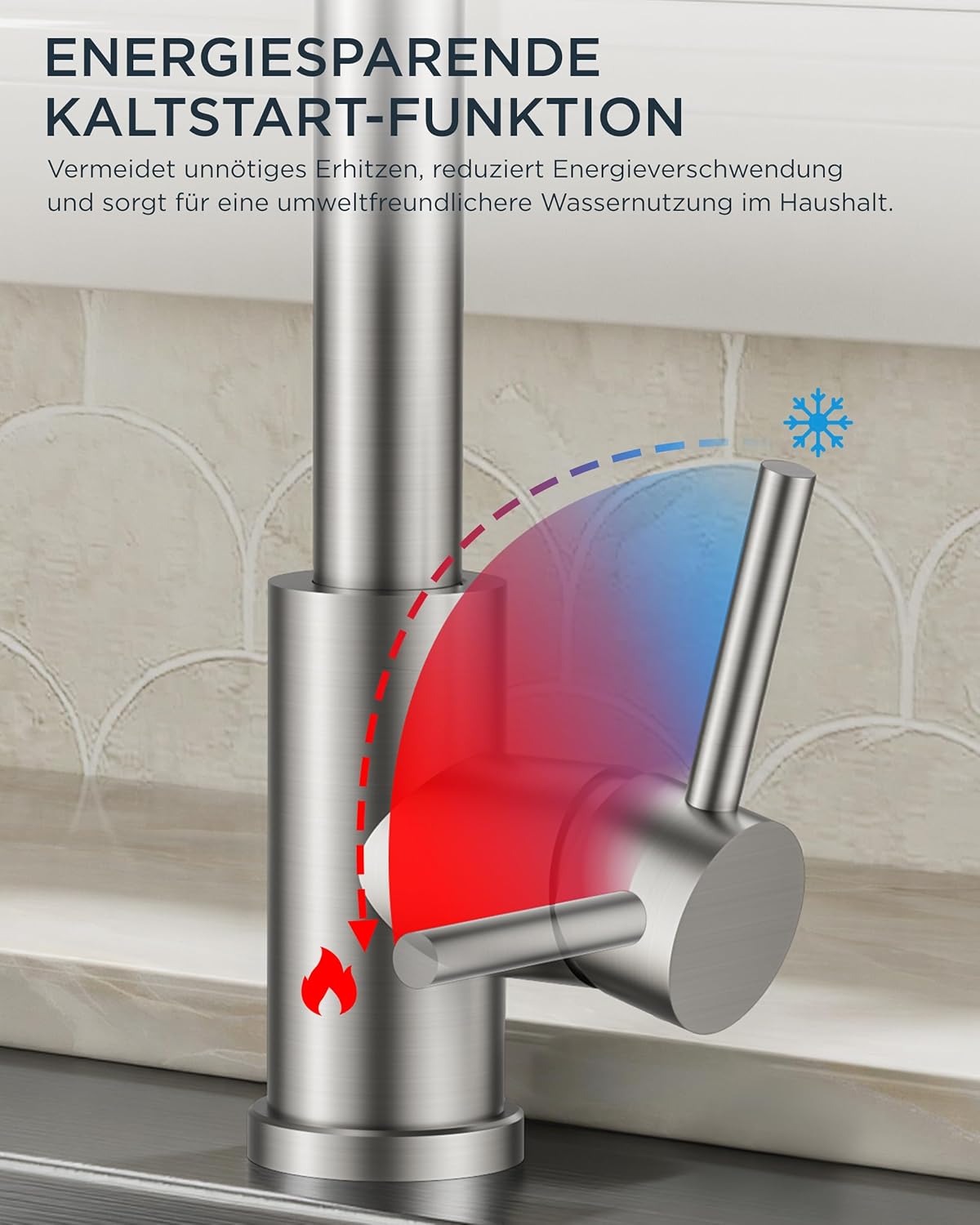Low-Pressure Kitchen Tap, Single Lever Hot and Cold Water Tap, Tap with 3 Connections for Boilers, Suitable for Boilers and Under-Sink Boilers, Mat Zwart