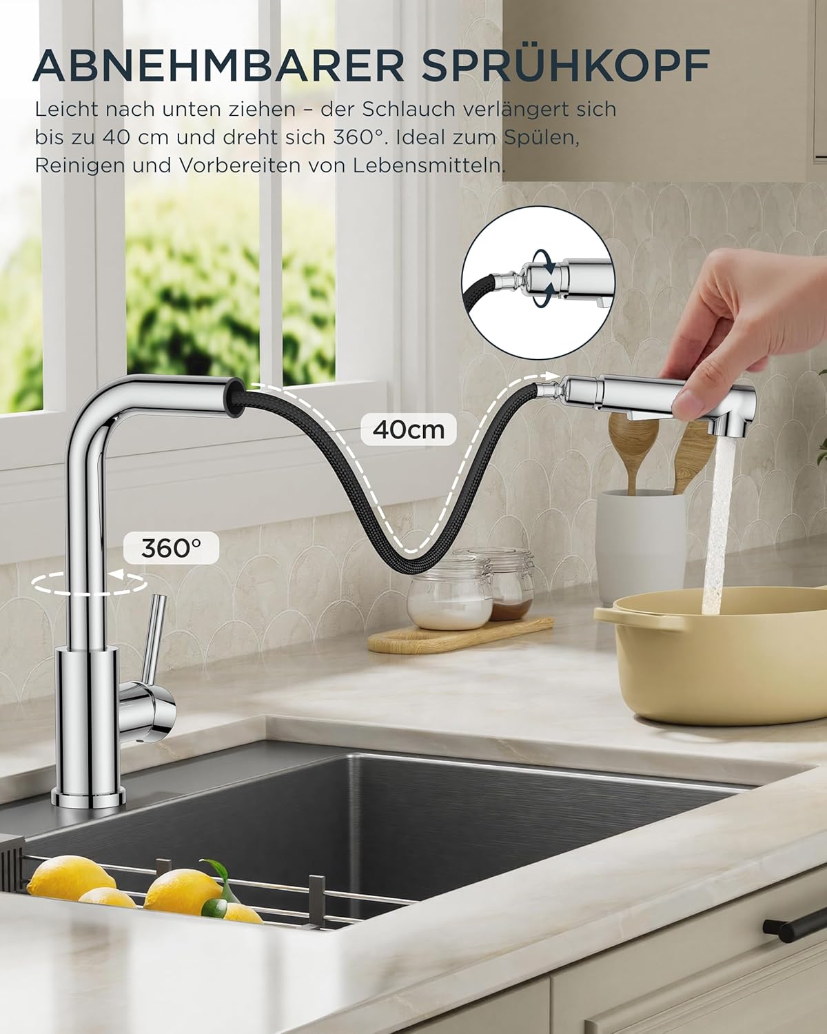 Low-Pressure Kitchen Tap, Single Lever Hot and Cold Water Tap, Tap with 3 Connections for Boilers, Suitable for Boilers and Under-Sink Boilers, Mat Zwart