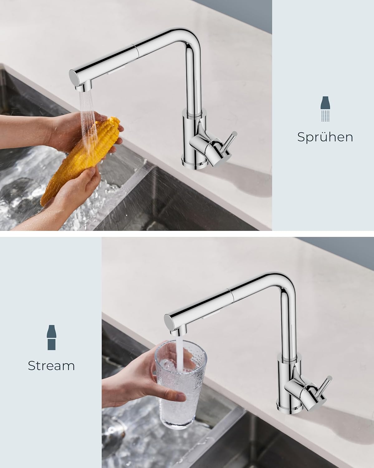 Low-Pressure Kitchen Tap, Single Lever Hot and Cold Water Tap, Tap with 3 Connections for Boilers, Suitable for Boilers and Under-Sink Boilers, Mat Zwart