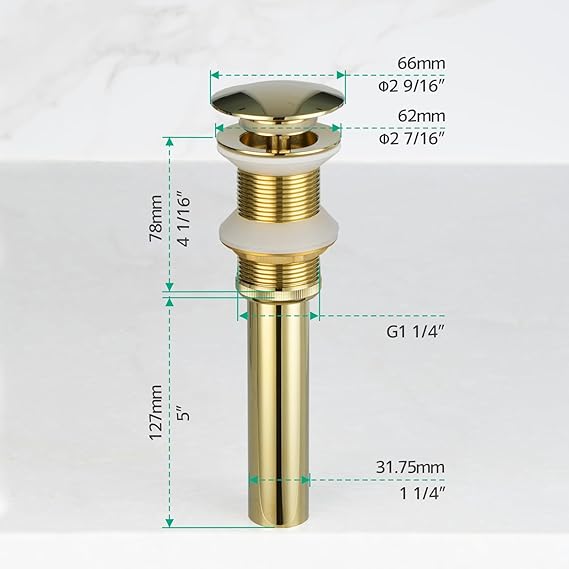 ELITE EDITION BSD1046 - misure piletta click clack, piletta lavabo G1 1/4