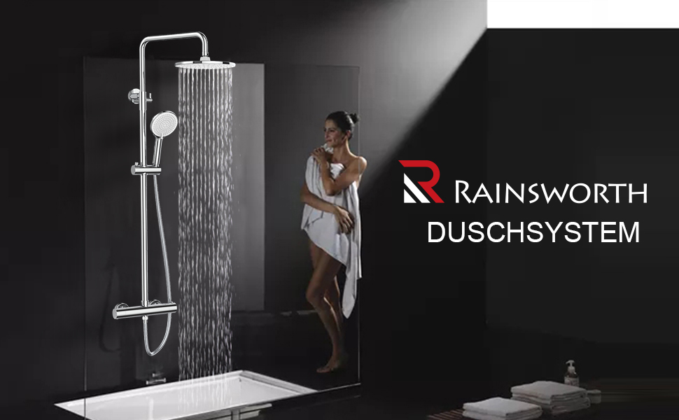 Sistema doccia Rainsworth ELITE EDITION BSE1603 in uso in una moderna doccia scura