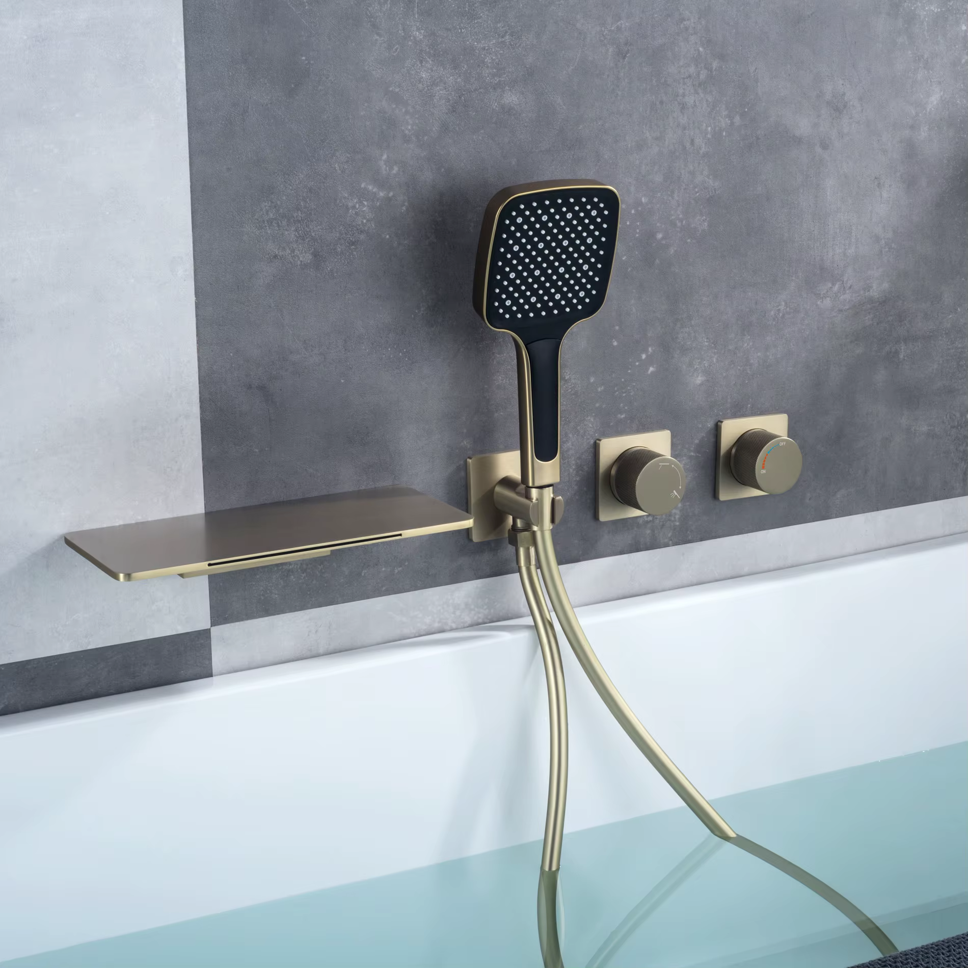 Rubinetto vasca in rame da incasso con LED nascosto ELITE EDITION BSC1669, oro champagne spazzolato
