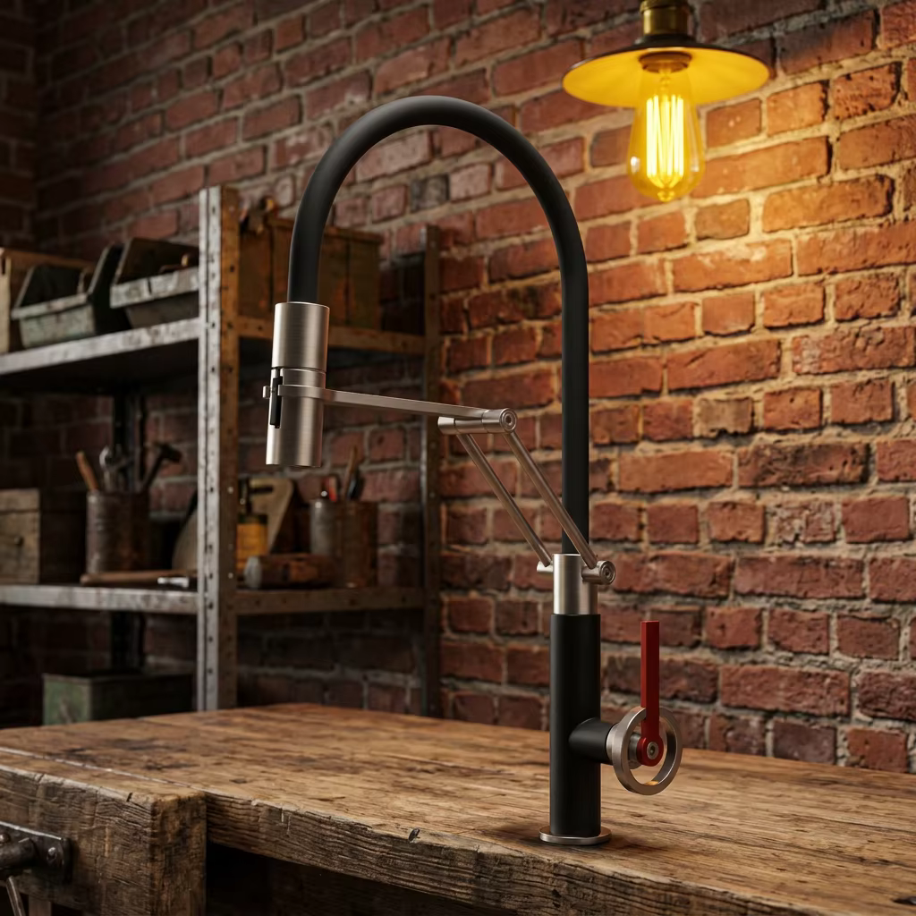 ELITE EDITION KF1691 - rubinetto cucina industriale, rubinetto nero con doccetta estraibile