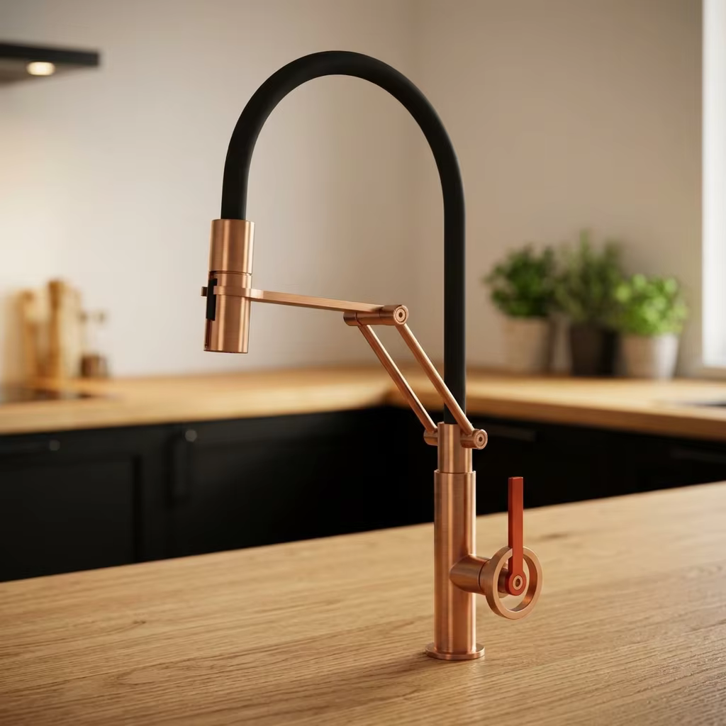 Rubinetto cucina monocomando in acciaio inox ELITE EDITION KFD1691 in uso in una cucina moderna
