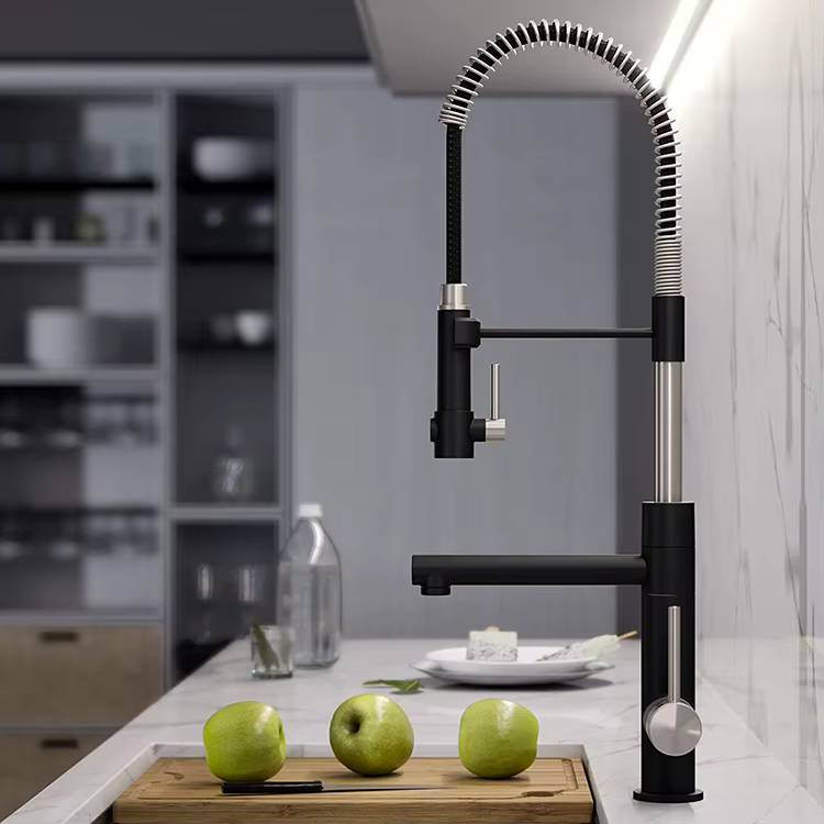 ELITE EDITION KFD1693 - rubinetto cucina nero, rubinetto cucina cromato a molla