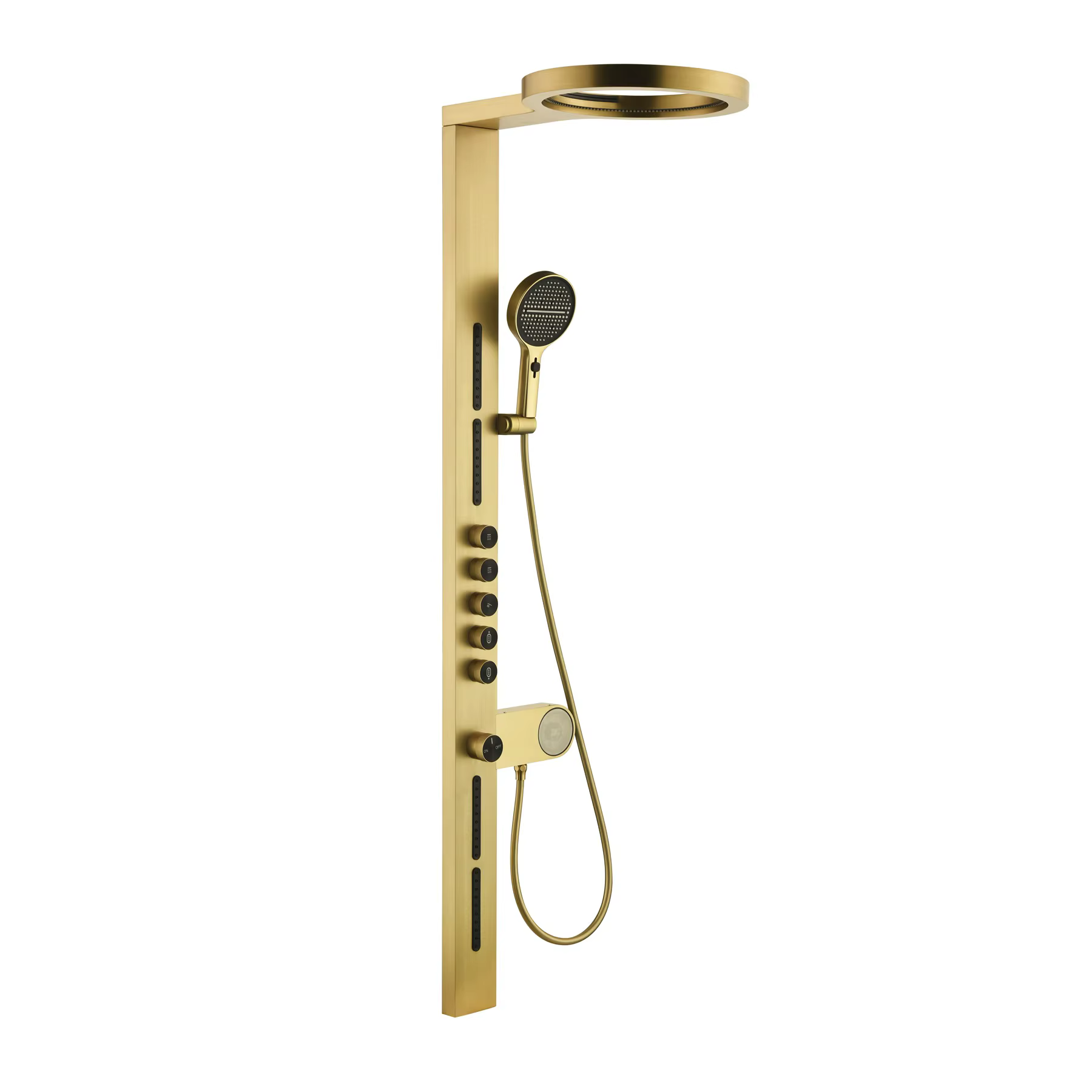 Bathroom Brass Digital-display Modern Minimalist Shower Faucet Set Brushed-gold Dual-function Large Ceiling-mounted Wall-mounted