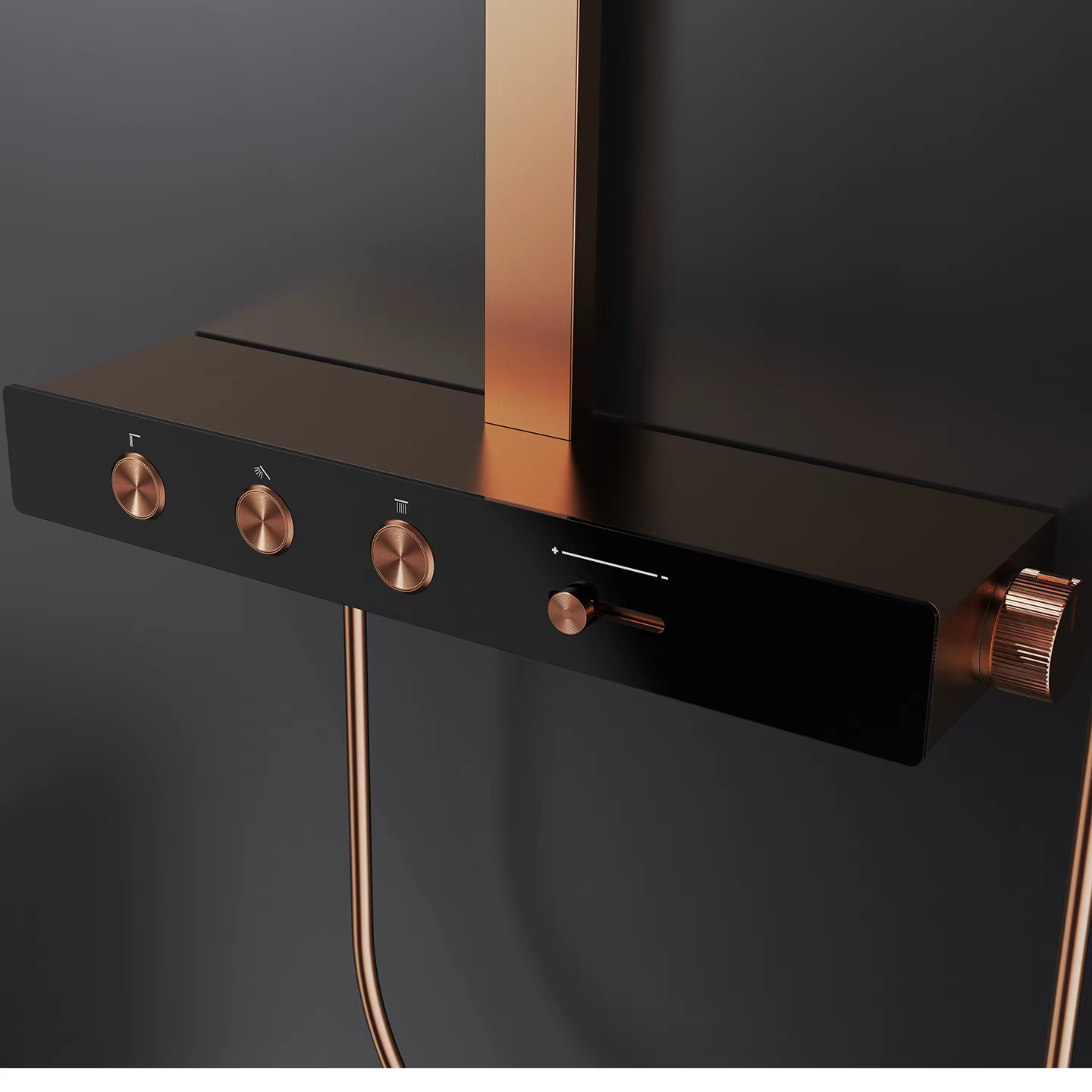 Dettaglio mensola e cursore della doccia ELITE EDITION BSW1727 nero e oro rosa