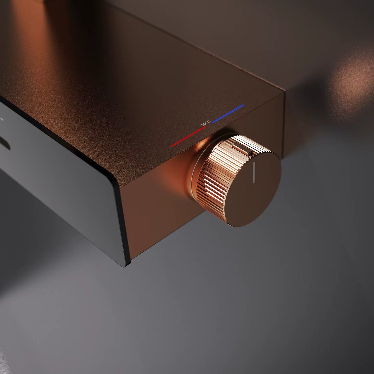 Dettaglio manopola termostatica ELITE EDITION BSW1727 nero e oro rosa spazzolato