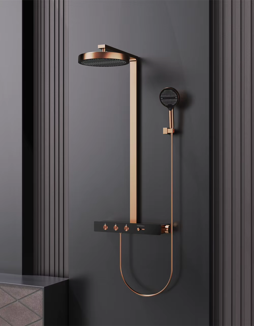 sistema doccia ELITE EDITION BSW1727 - sistema doccia installato, set doccia nero e oro rosa