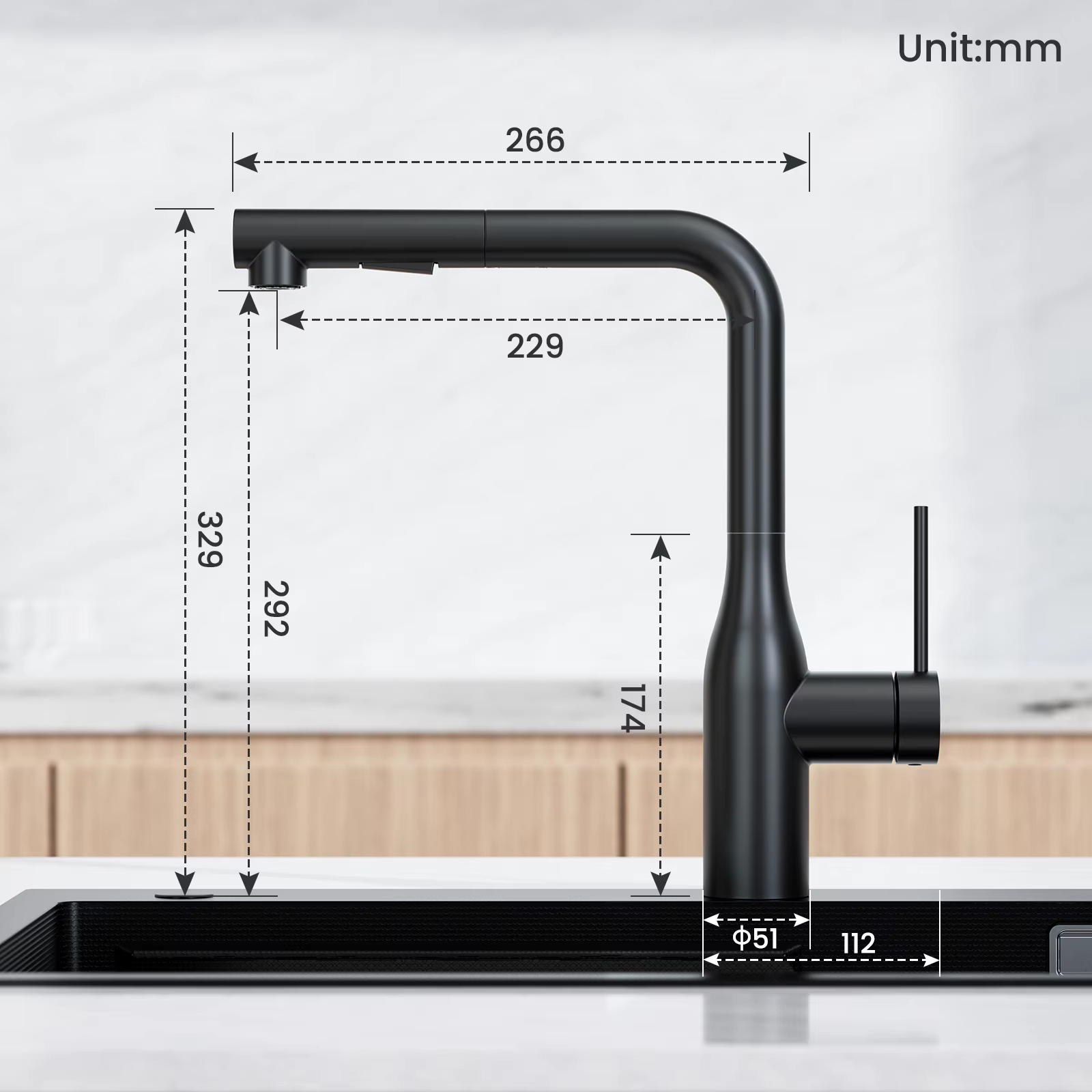 Disegno tecnico del miscelatore CECIPA MAX ELITE EDITION KF1699, altezza 329 mm