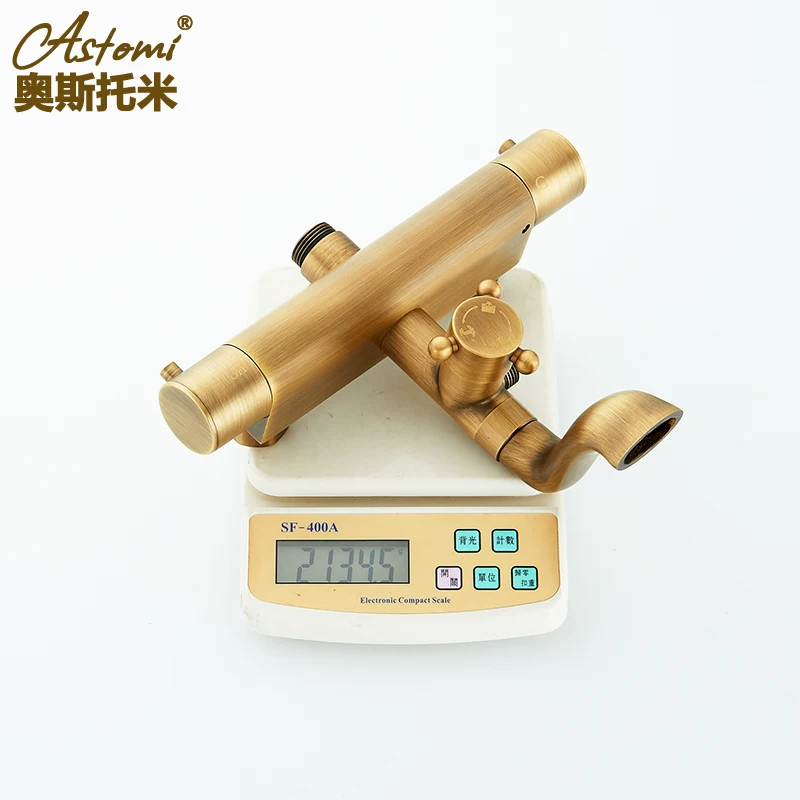 Sistema doccia esterno in ottone con termostato ATS1155, finitura ottone anticato