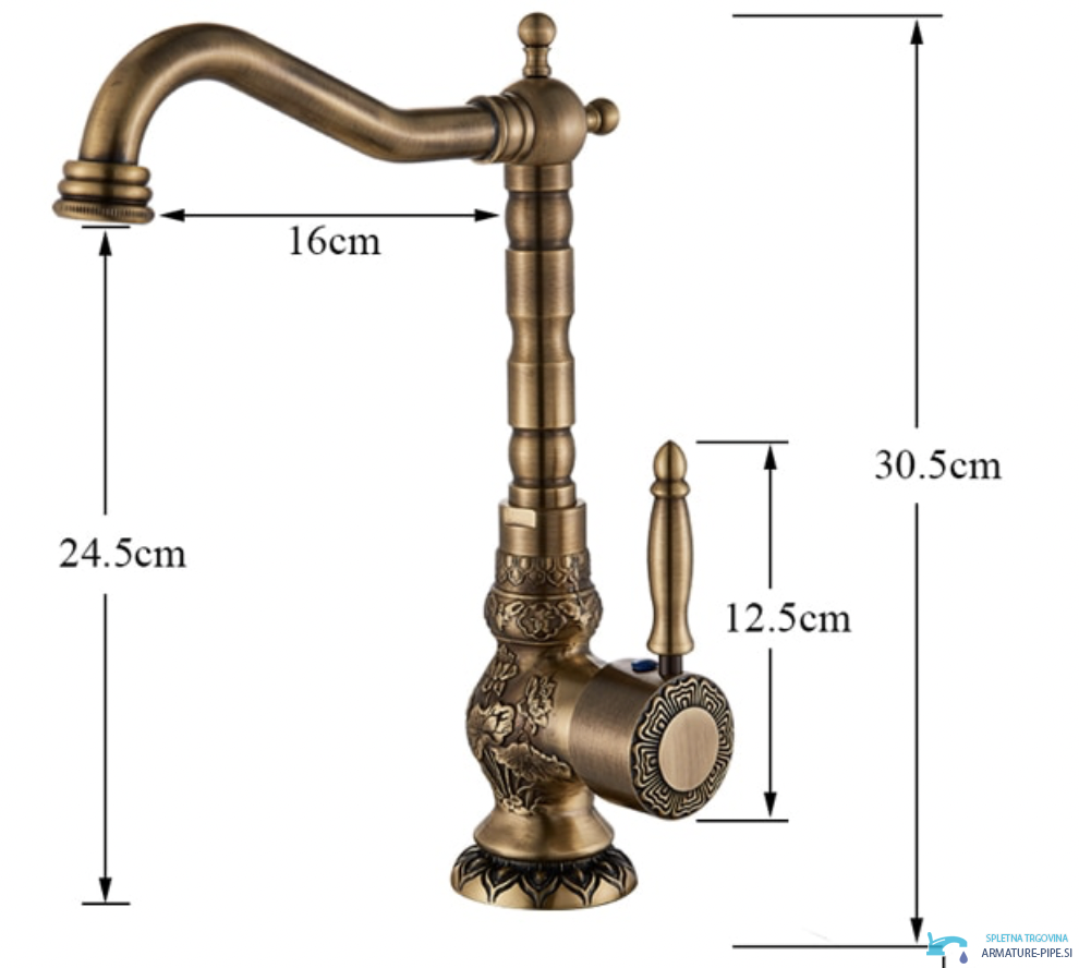 Dimensioni della versione alta del rubinetto per lavabo AQB1600
