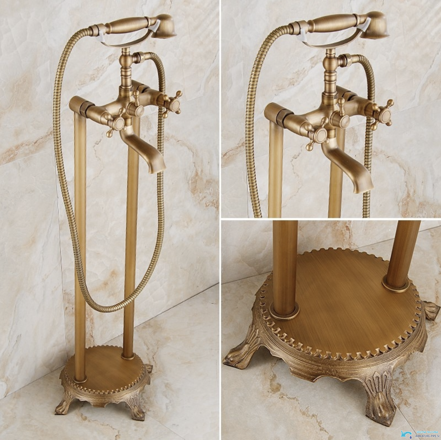 Miscelatore freestanding per vasca AQF2016 con base decorata e doccetta