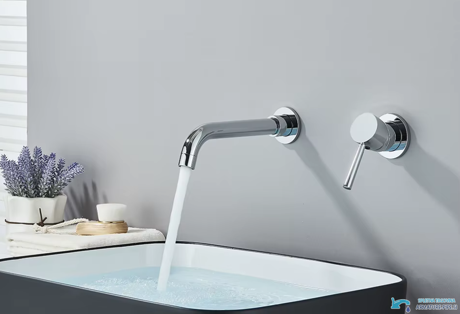 Miscelatore lavabo da incasso ATP1808 cromato sopra un lavabo da appoggio