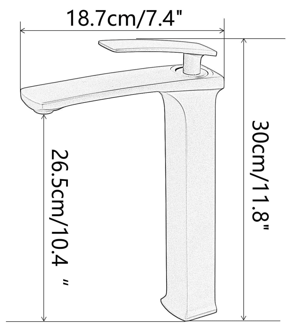 Technische Zeichnung der Elite Edition Waschtischarmatur BC1351 (30 × 18,7 cm)