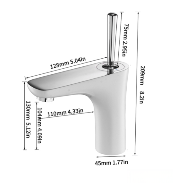Dimensioni del rubinetto per lavabo BKK1306 con altezza di 209 mm