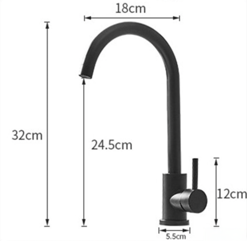Disegno tecnico del rubinetto BP1402, altezza 32 cm e sporgenza 18 cm