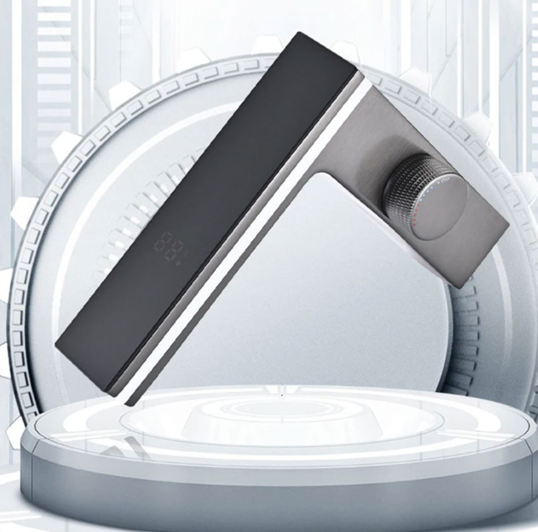 Rubinetto lavabo ELITE EDITION BS1826, vista obliqua in grigio canna di fucile e nero