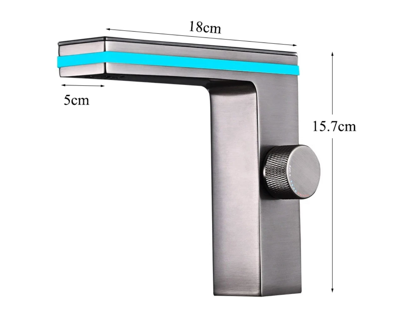 Dimensioni del rubinetto per lavabo BS1826 alto 15,7 cm e lungo 18 cm