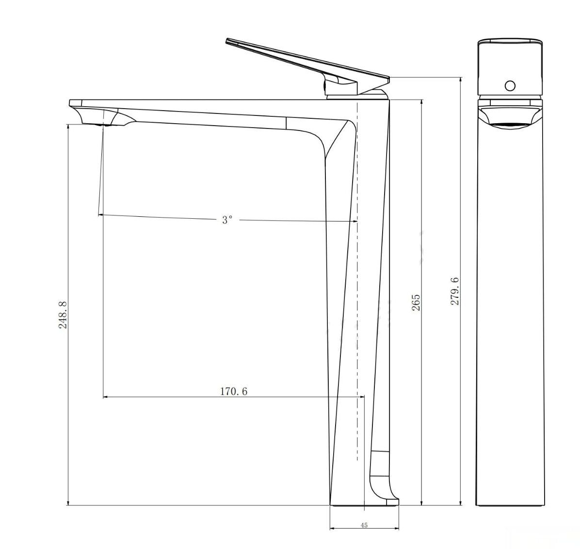 Disegno tecnico miscelatore per lavabo ELITE EDITION BS1910 (279,6 mm, sporgenza 170,6 mm)