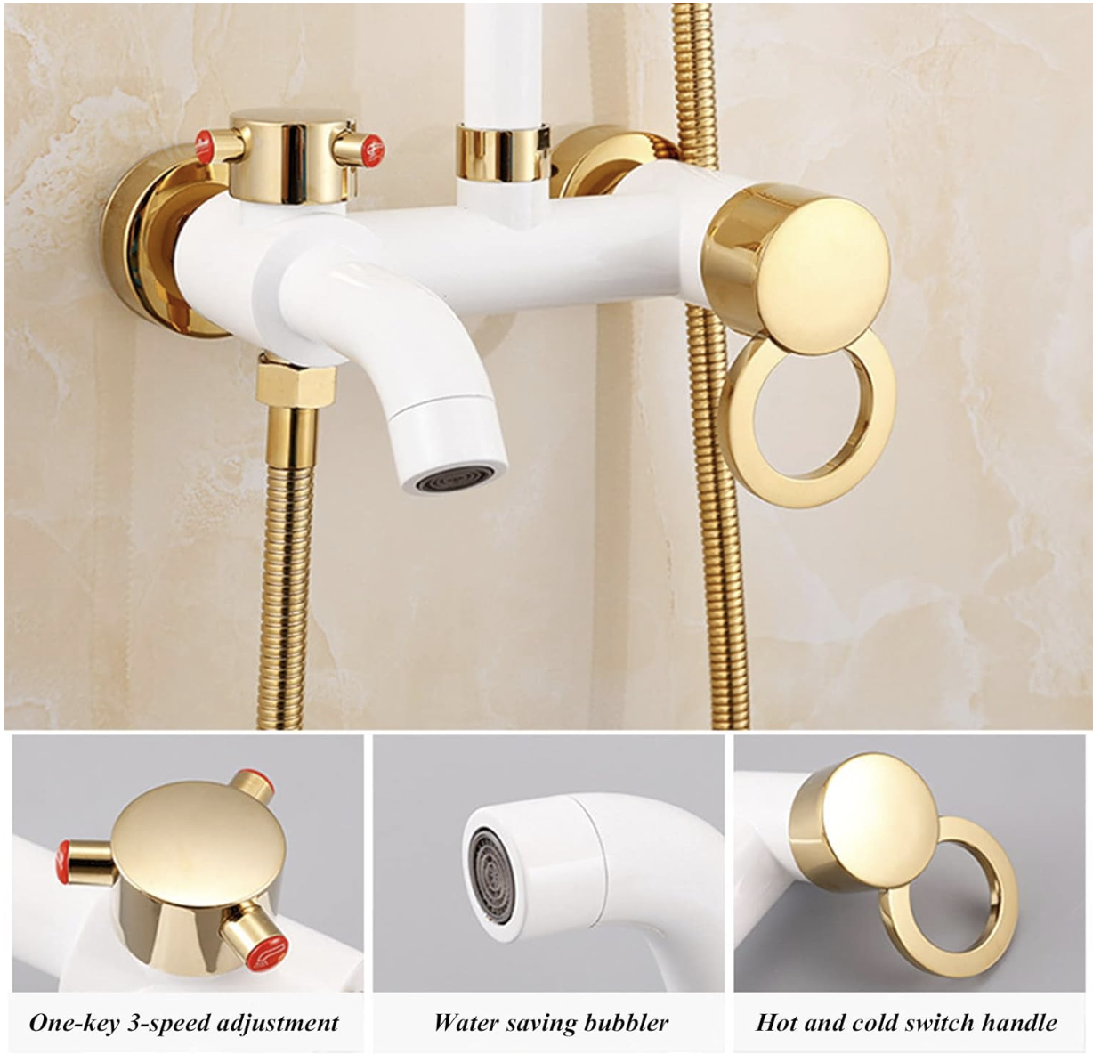 Sistema doccia a parete EYN BSE1250 bianco con finiture oro lucido