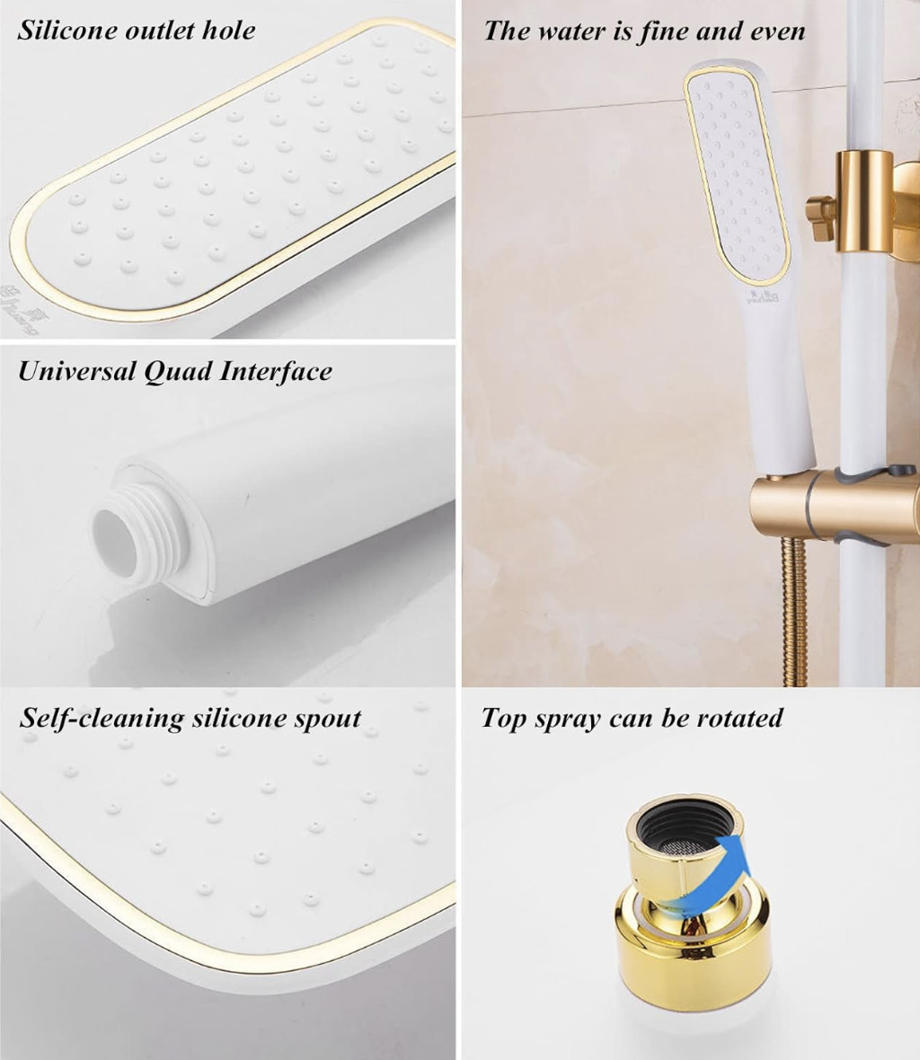 Specifiche del sistema doccia EYN BSE1250: ugelli in silicone e raccordo orientabile