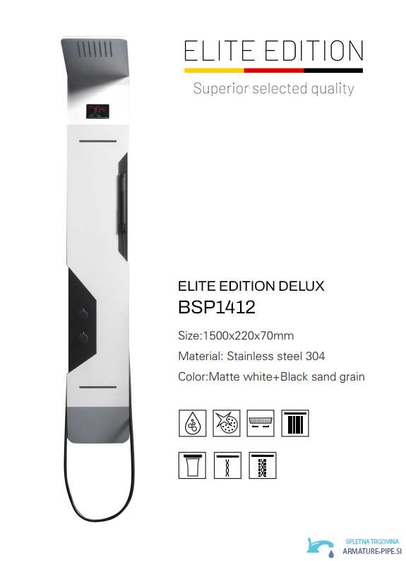 Pannello doccia ELITE EDITION DELUX BSP1412 bianco opaco con dettagli neri