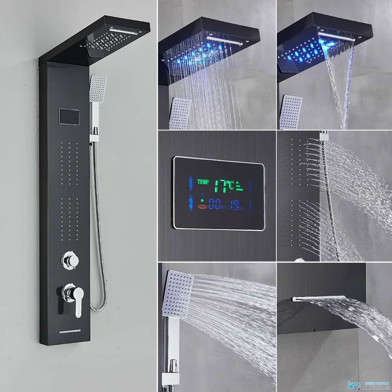 Pannello doccia LED di lusso BSP1912 in nero opaco
