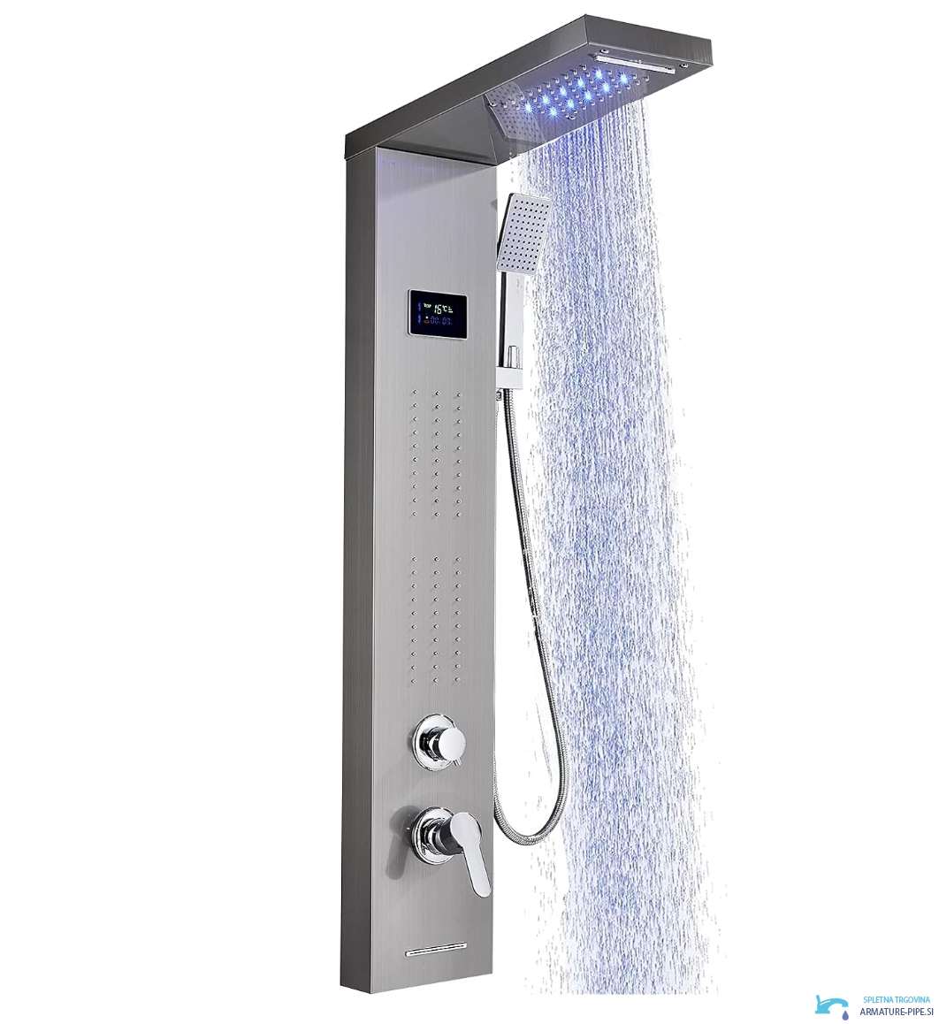 Pannello doccia LED di lusso BSP1912 in argento spazzolato