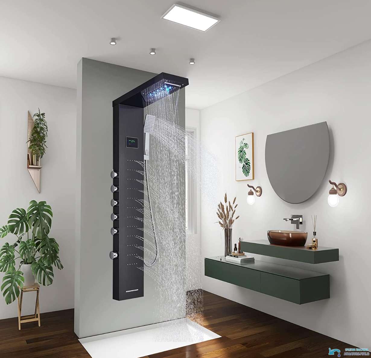 Sistema doccia a parete EYN con display LED BSP2040 in nero opaco