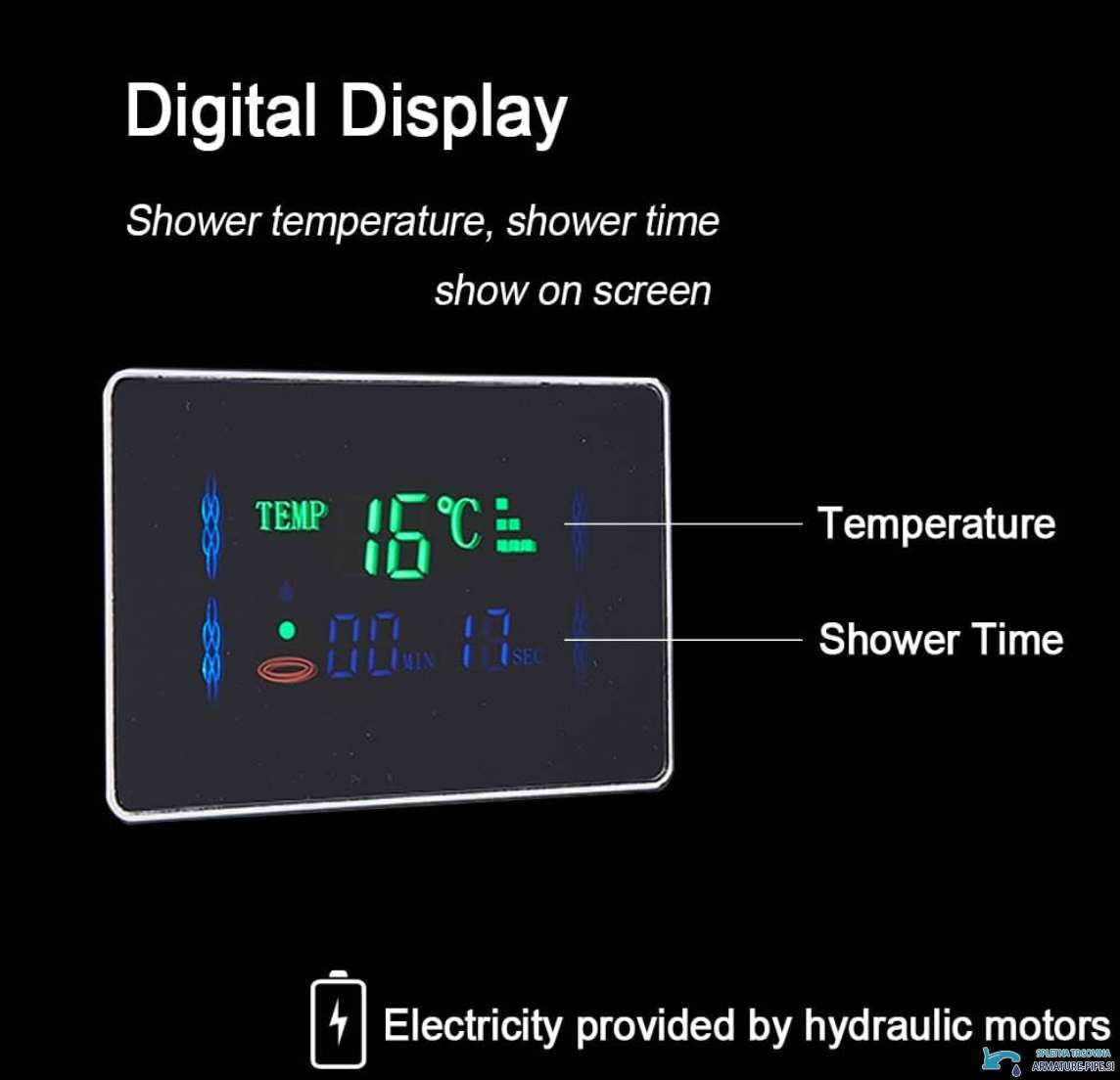 Display digitale del sistema doccia BSP2040 con temperatura e durata di utilizzo