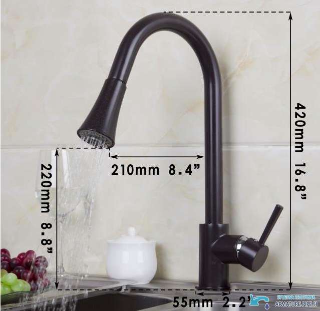 Misure del miscelatore EYN CA9422b: altezza 420 mm, sporgenza 210 mm