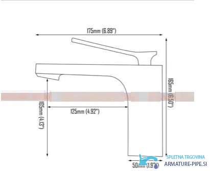 Disegno tecnico EYN CKB2241: altezza 185 mm e sporgenza 125 mm