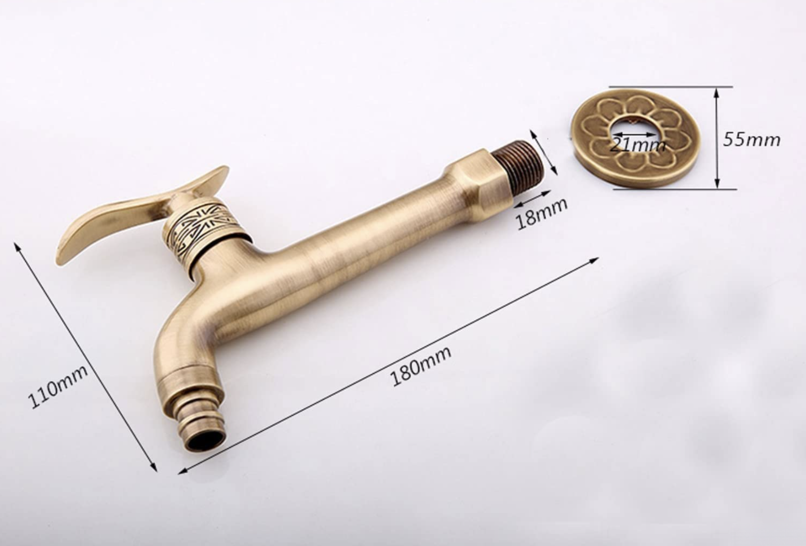 Dimensioni del rubinetto a parete CW1347 (180 × 110 mm, rosetta 55 mm)