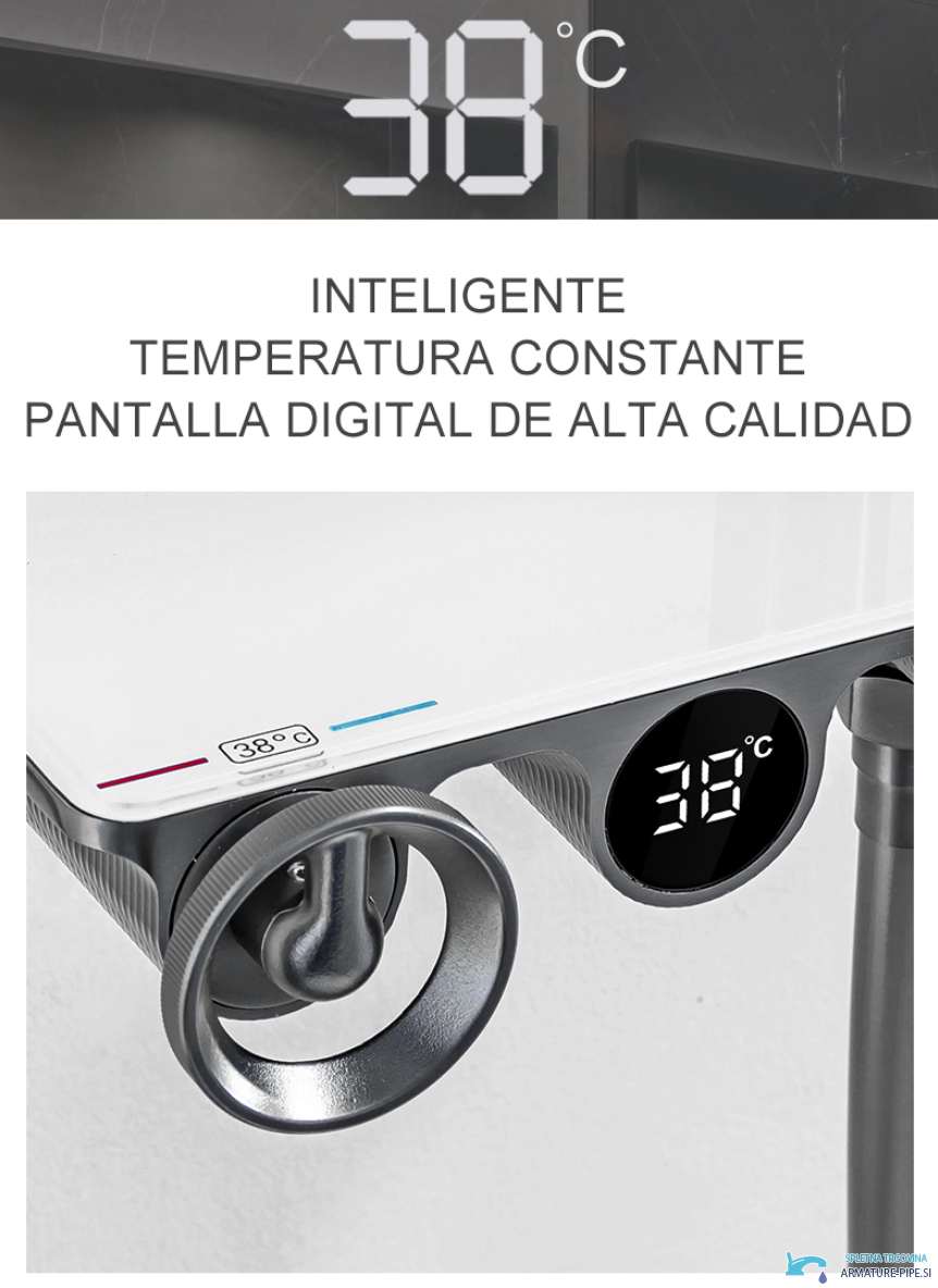 Specifikacije termostatskega digitalnega tuš seta ELT1104: digitalni zaslon 38 °C