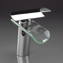 Miscelatore lavabo EYN 5007 con bocca curva in vetro e leva ampia