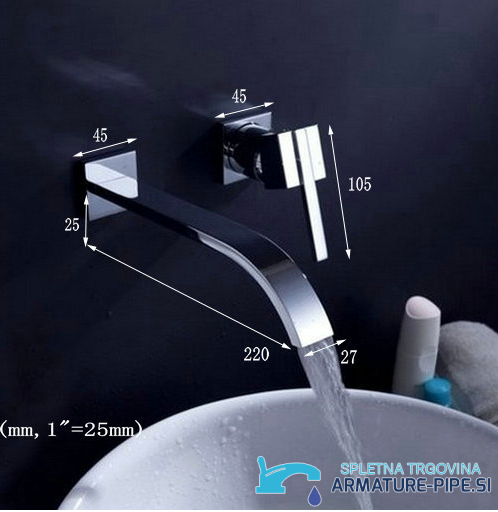 Dimensioni del miscelatore lavabo a parete EYN4301: sporgenza 220 mm