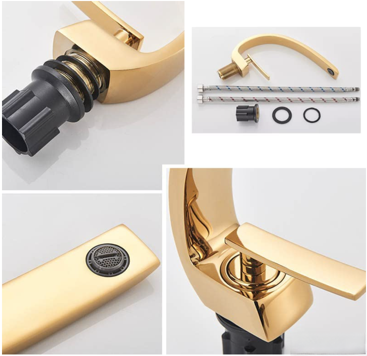 Dettaglio di raccordo, aeratore e leva monocomando del miscelatore lavabo GB1424-zs