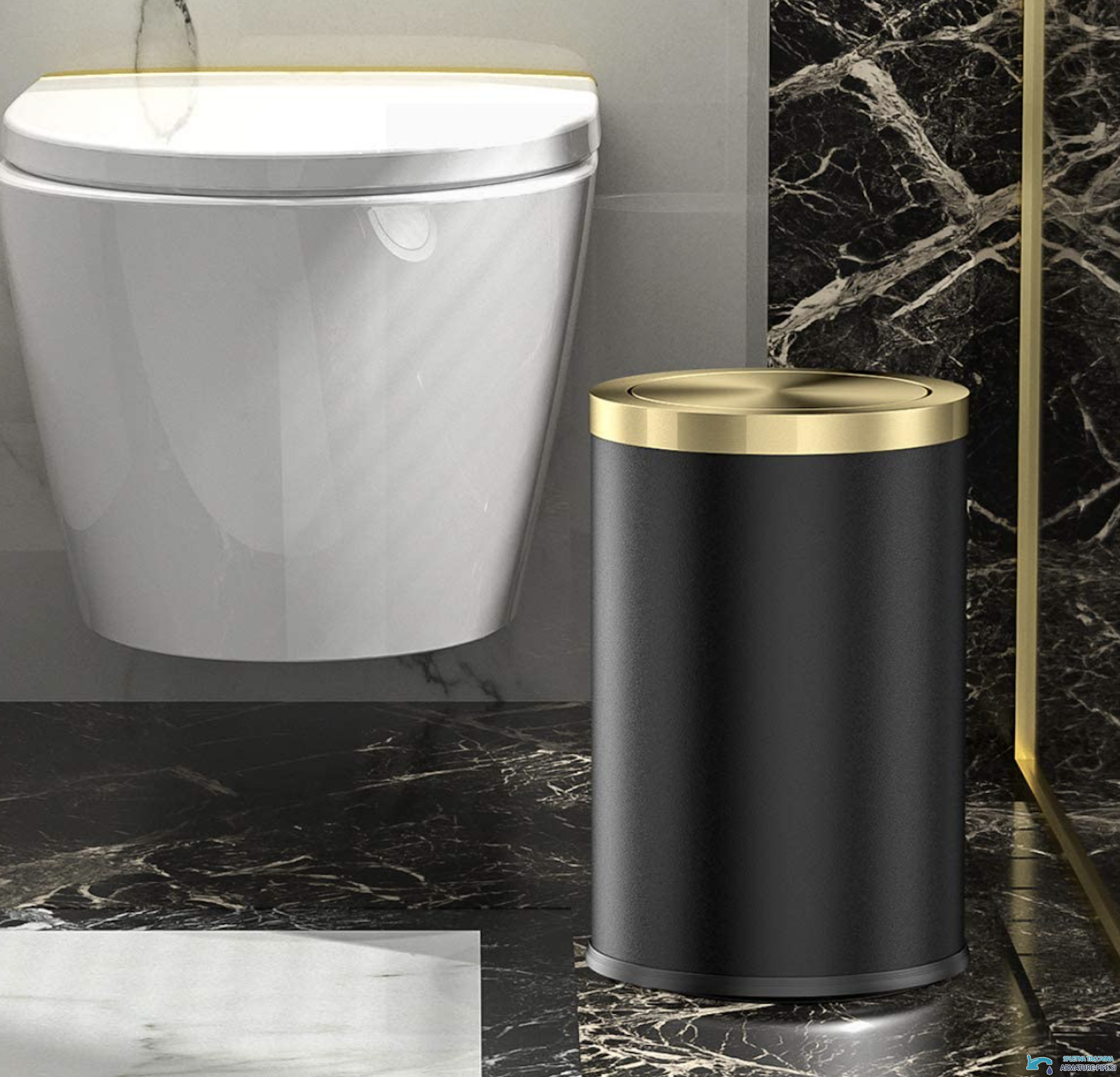 GB1755 - pattumiera da bagno, cestino bagno nero e oro