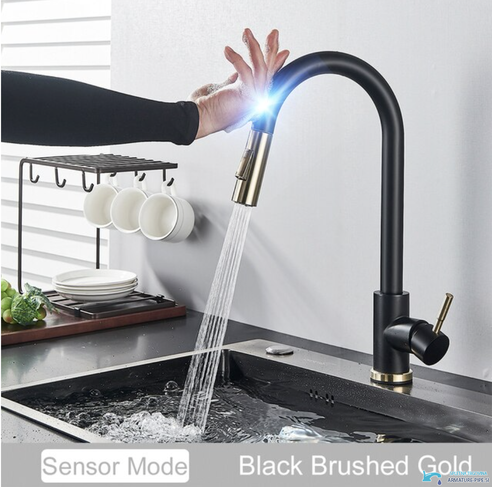 Miscelatore da cucina touch GK1218 nero opaco con dettagli dorati