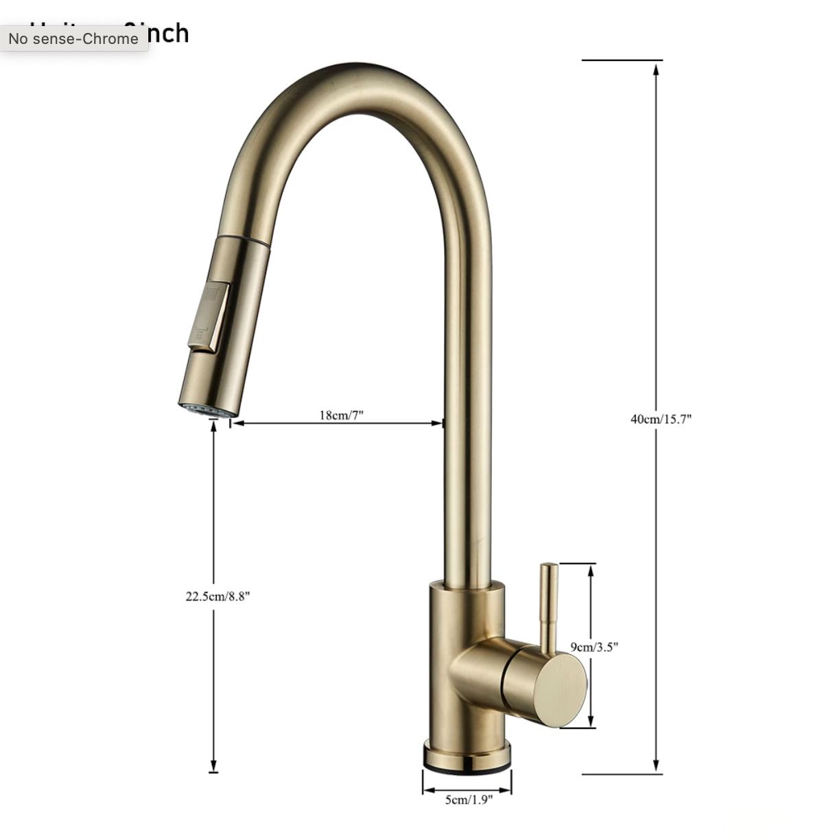 Dimensioni del rubinetto da cucina GK1218 alto 40 cm e profondo 18 cm