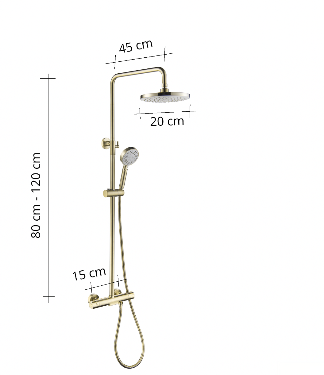 Disegno tecnico sistema doccia esterno GT2251 (80-120 cm, soffione 20 cm)